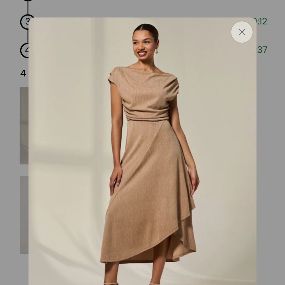 Elegant Tan Draped Women's Dress